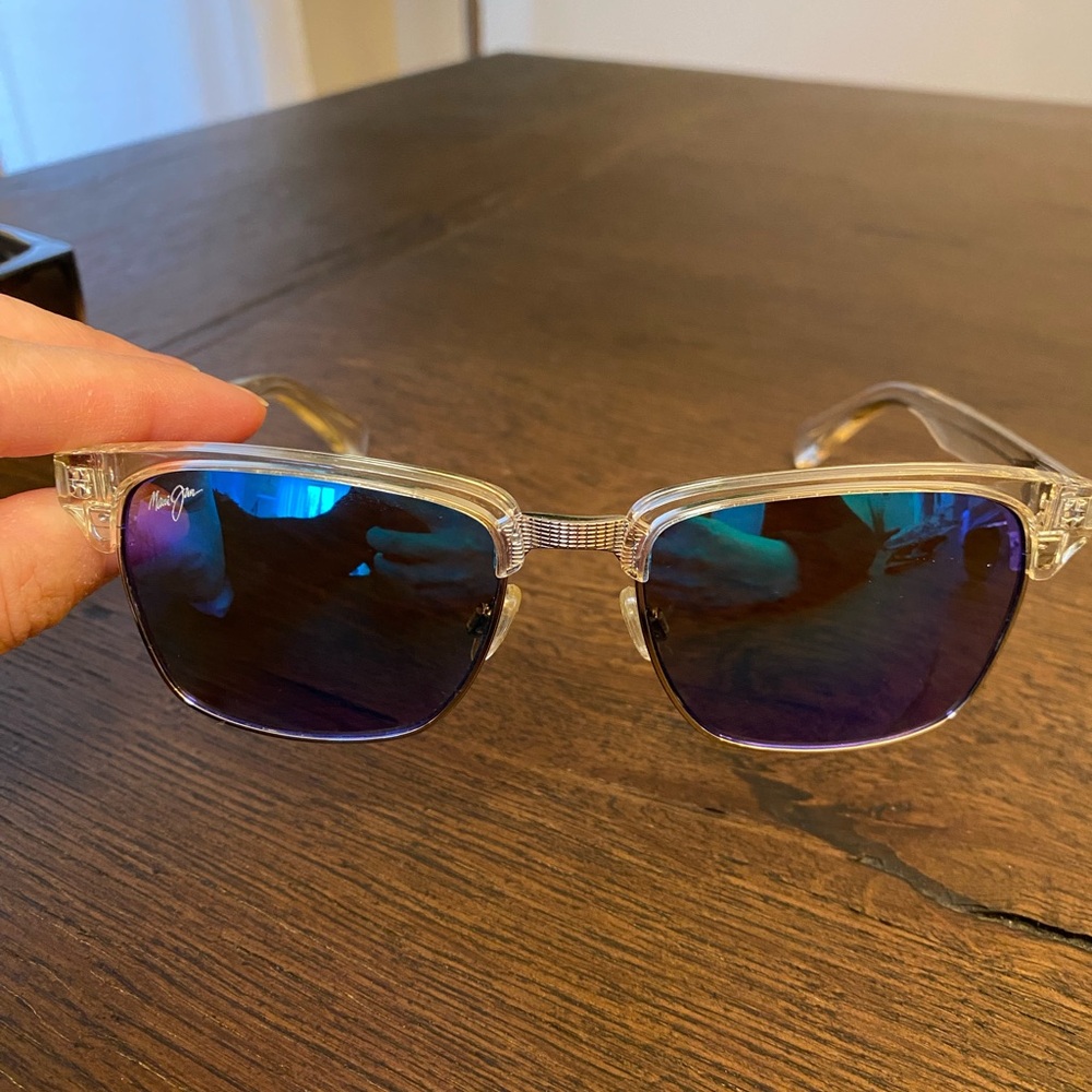 Maui Jim Blue and Cream Glasses with Semi-Rimless Design